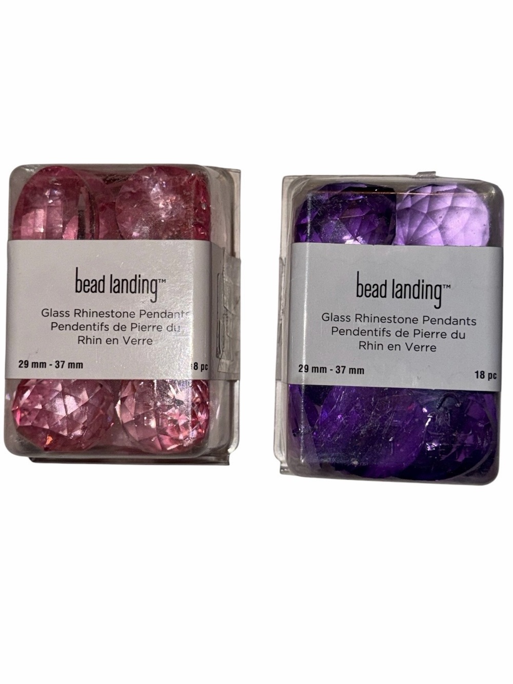 2 X 18 Piece Packs of Bead Landing Glass Bead Pendants in Pink and Purple